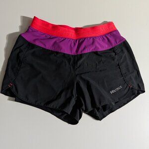 Marmot Pulse Lined Running Pull On Athletic Shorts Sz Small Black Pink Purple